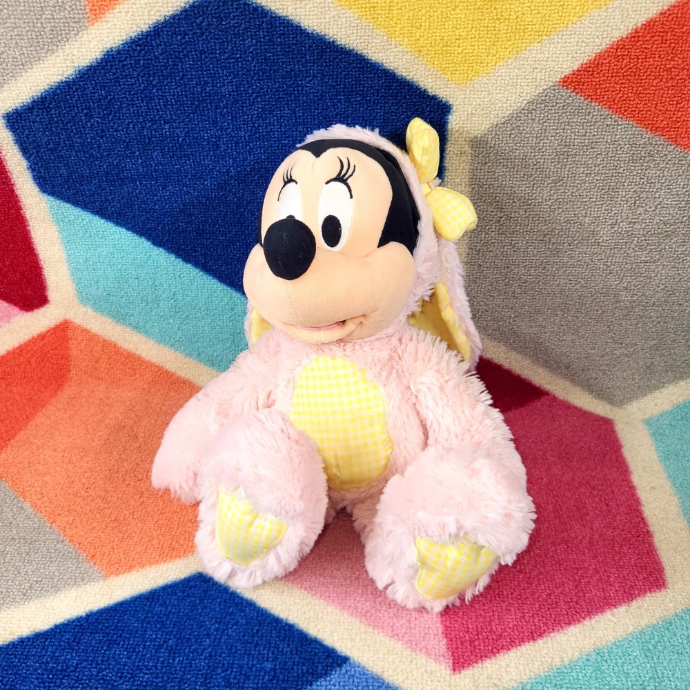 Disney Minnie Mouse Easter Bunny‎ Rabbit Plush Pink Gingham Bow Stuffed Animal